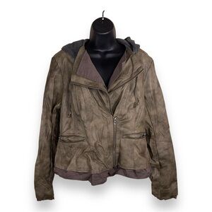 XXL JUNIORS MAURICES GREEN FAUX LEATHER JACKET AGED LOOK MOTO GOTH HOODED